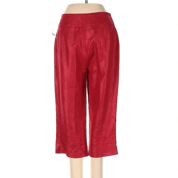 LONGCHAMP Linen High Rise Cropped Pants Red Size 36 NWT - Picture 3 of 14